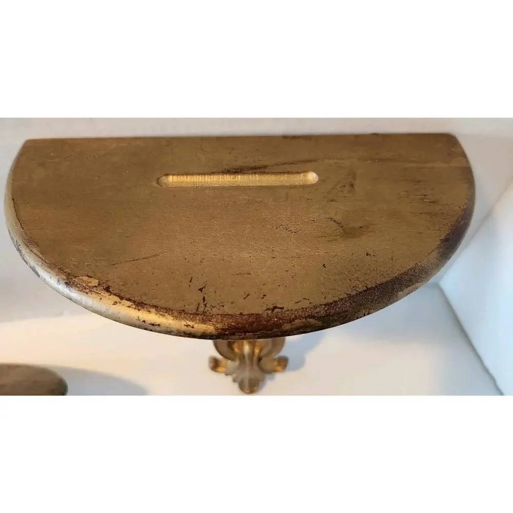 2 Vintage Hollywood Regency 60s Ornate Gold Gilded Weathered Wall Shelf Shelves